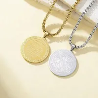 Collier double face ange gardien en acier inoxydable, pendentif médaille de prière du voyageur, chaîne maille gourmette, amulette chrétienne, cadeau bijou