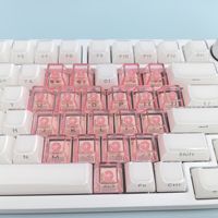 Vente en gros de 21 touches transparentes personnalisées en forme de cœur, touches de clavier transparentes gravées sur le côté, mignonnes
