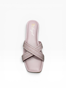 Sandales plates à lanières croisées scintillantes rose clair pour femmes, chaussures décontractées à bout ouvert, style tendance pour dames - Product Image 5