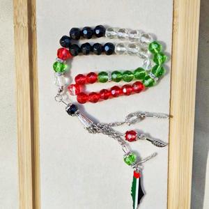 Stile classico islamico rosario di cristallo 33 perline bandiera palestinese colore <span class=keywords><strong>Tasbih</strong></span> con perla rosso verde bianco nero musulmano preghiera - Product Image 6