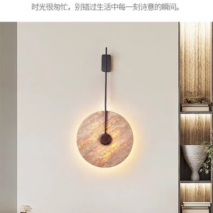 Applique murale ronde moderne en travertin, lumière chaude, lampe de chevet minimaliste - Product Image 4