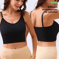 Soutien-gorge d'allaitement d'été transfrontalier - Style sans couture côtelé sans armatures en nylon et élasthanne monocouche avec bretelles fixes
