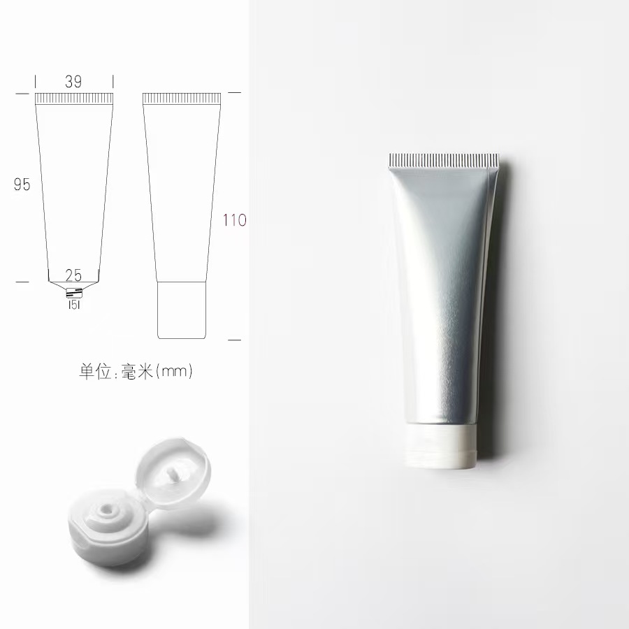 Tube en plastique aluminium argenté + Bouchon à clapet blanc