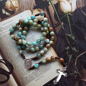 <span class=keywords><strong>Collana</strong></span> <span class=keywords><strong>lunga</strong></span> tessuta a mano con <span class=keywords><strong>perle</strong></span> <span class=keywords><strong>di</strong></span> vetro in finto agata rosario maria con ciondolo croce gioiello cristiano in lega <span class=keywords><strong>di</strong></span> zinco imitazione perla - Product Image 4