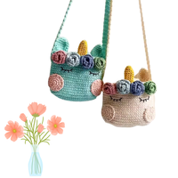 Sac fourre-tout vintage d'été tendance, motif licorne au crochet mignon, fait main, 100% coton biologique, pompon, prix bas, vente en gros, Vietnam
