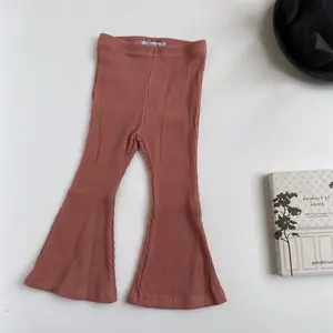 Young Girls Boutique Ribbed Outfits Children Spandex Cotton Stripe Ribbing Bell Bottoms Kids Flared Pants Girls Clothing