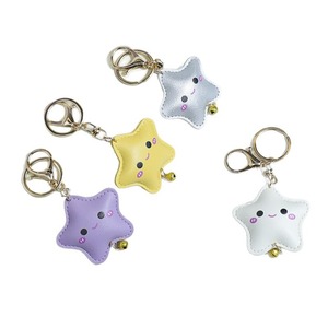 Healing PU Leather Round Star Pendant Cute Expression Carabiner <b>Keychain</b> Durable Eco-Friendly Bag Decoration - Product Image 5