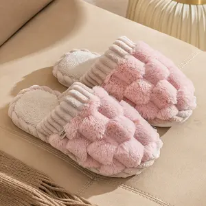 2024 Rabbits Fur Winter Cotton Slippers Thickened Warm Couple Slippers Indoor House Slides Furry Home Slippers For Men