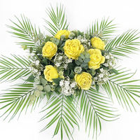 Fleurs en pot 3D du cimetière funéraire de roses jaunes haut de gamme, adaptées au mémorial de deuil de la pierre tombale du cimetière