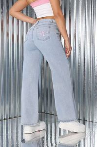 뜨거운 판매 여성의 활 자수 패션 트렌드 느슨한 캐주얼 스트레이트 다리 청바지 - Product Image 6