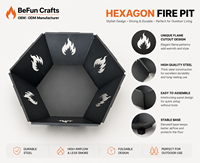Brasero hexagonal d'extérieur avec découpe décorative en forme de flamme, foyer portable en acier pour jardin, patio, cour arrière et camping