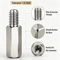 Pilier d'isolation hexagonal en acier inoxydable 304 résistant à la corrosion, à usage industriel OEM, avec fixation à filetage interne/externe à extrémité unique