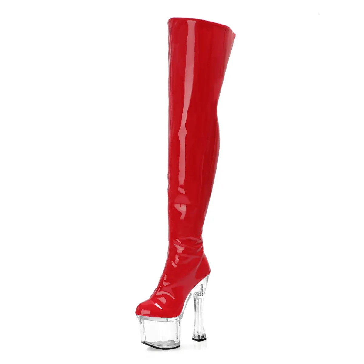 7Inch Long Boots Coarse Heel Red Pole Dance Shoes 18cm Platform Stripper Heels Fashion Nightclub Sexy Fetish Shoes Cross Dress