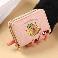 Dompet Wanita Kulit PU dengan Resleting, Kapasitas Besar, Tempat Kartu dan Koin dengan Resleting Ganda, Model Pendek