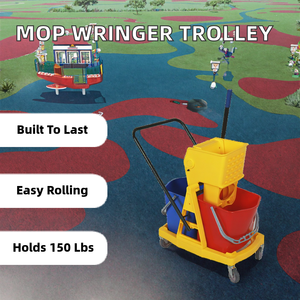 Newmade Plastic Floor <b>Cleaning</b> <b>Mop</b> Squeeze Wringer Side Press Double Wringer 4-Wheel Trolley with Metal Pusher - Product Image 2