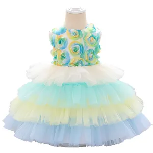 Vendita calda 3D Flower Girls Design festa di compleanno neonate appena nate vestono abito L1942xz
