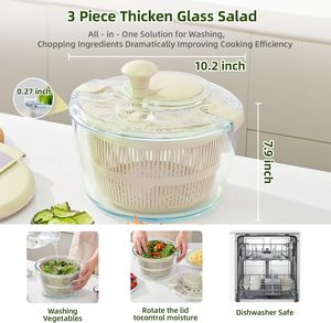 Utensilios para Ensaladas de Plástico, Aptos para Lavavajillas, Capacidad de 4.5L, Mezclador y Centrifugador de Frutas y Verduras para Cocina - Product Image 2