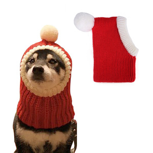 Funny Pet Pom Pom Caps Christmas <strong>Dog</strong> Hat Knitted <strong>Dog</strong> <strong>Balaclava</strong> Hat Red <strong>Balaclava</strong> for <strong>Dogs</strong> - Product Image 2