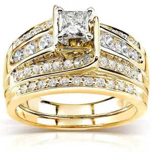 Cincin Pertunangan Kristal Mewah Wanita, Marquise Putih Zirkon untuk Wanita Kuning Emas Diisi CZ Perhiasan Cincin Pernikahan
