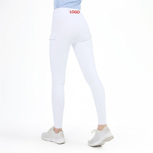 Culotte d'équitation pour femme blanche Logo personnalisé Leggings équestres évacuant l'humidité avec boutons - Product Image 3