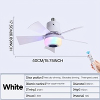 Ventilateur de plafond RGB BT avec pales amovibles, 30W avec variateur de lumière tricolore, douille E27 pour l'éclairage domestique