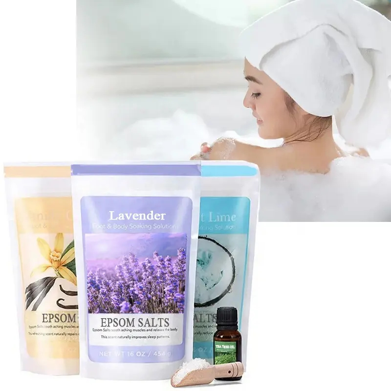 New Custom Luxury Natural SPA Epsom Salt Gift Set Relief Muscle Relaxing Body Bubbling Crystals Bath Salt For Woman Gift