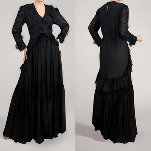 Robe longue de soirée noire pour femme, sur mesure, de luxe, avec broderie riche, <span class=keywords><strong>dentelle</strong></span>, perles <span class=keywords><strong>et</strong></span> manches longues, style modeste - Product Image 1
