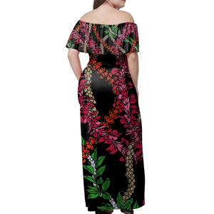 Hawaii Combo Off Shoulder Vestido largo y camisa Flores Lei Design Vestidos de <span class=keywords><strong>mujer</strong></span> con hombres Camisas hawaianas Venta al por mayor 2 Set <span class=keywords><strong>Ropa</strong></span> - Product Image 5