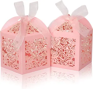 Laser Cut Love Gift Boxes Favor Lace Candy Boxes for Wedding Bridal Party Decorations with Ribbons