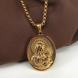 Nuova Collana con Ciondolo Religioso Cristiano in Acciaio Inossidabile Placcato Oro 18k con Madonna e <span class=keywords><strong>Gesù</strong></span> - Product Image 5