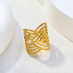 Anillo Abierto Geométrico Hueco Plateado y Dorado, Joyería de Moda Unisex para Fiesta RI178407S RI178407G - Product Image 3