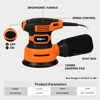 Mesin Sander Orbital Acak 125mm 5 Inci 380W Kecepatan Variabel 6000-13000RPM Sander Genggam Elektrik dengan Kantong Debu untuk Pekerjaan Kayu DIY