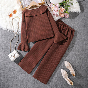 Set di Abbigliamento <span class=keywords><strong>per</strong></span> Ragazze Adolescenti 8-12 Anni, Top a Maniche Lunghe con Colletto e <span class=keywords><strong>Pantaloni</strong></span> in Chiffon Traspirante con Volant - Product Image 2