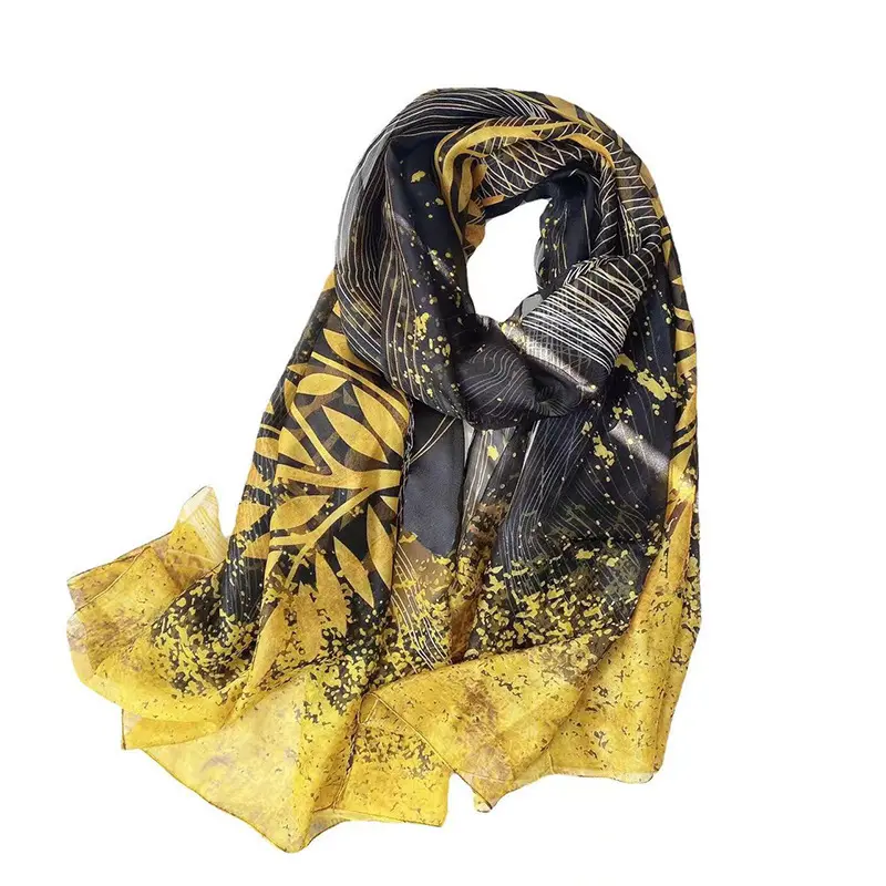Bufanda de seda para mujeres, chal largo personalizado de diseñador de lujo, Hijab de gasa de marca, pañuelo de seda estampado, venta al por mayor