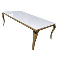 Table de banquet moderne de luxe en gros pour événements de mariage, avec structure en acier inoxydable et plateau en verre, pour hôtels, salles à manger et salons, prix d'usine