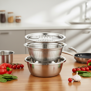 Set di 3 Affettaverdure Multifunzionali in Acciaio Inox 304 di Grado Alimentare, Grattugia Julienne, Frusta per Uova e Mixer per Cucina - Product Image 1