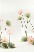 M879 Ensemble de décoration géant en fleurs de lotus en organza, arrangement de lotus artificiel en soie fait main pour vitrine de centre commercial, toile de fond de mariage, et point photo