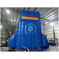 Toboggan aquatique gonflable Tropical Wave avec piscine de surf, décor palmiers, pour usage extérieur/événements/fêtes pour enfants et adultes - Bleu Orange