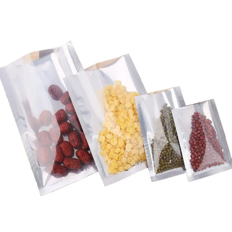 Heat seal pouch front clear plastic open top aluminum foil flat pouches silver vacuum packaging mylar bag for food storage