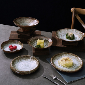 Guangzhou <span class=keywords><strong>Hefa</strong></span> Cerámica Venta al por mayor Restaurante japonés Retro Vajilla Japandi Wabi Sabi Vajilla Novedad Irregular Ensaladeras - Product Image 6