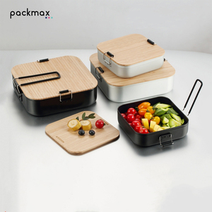 Portable Aluminum Travel Food Container with Bamboo Wood Lid, <b>Microwave</b>-Safe <b>Lunch</b> Bento <b>Box</b> for Fruit Snack Storage - Product Image 3