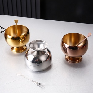 Ciotola per Gelato in Acciaio Inox, Coppa per Dessert con Piede, Contenitore in Metallo per Pudding, Parfait, Trifle, Oro e Argento con Cucchiai e Forchette per Servire - Product Image 3