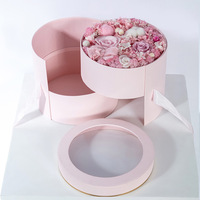 Boîte à fleurs ronde Double couche en or Rose, avec fenêtre transparente, Arrangement cadeau