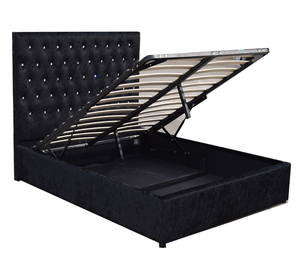 Giường ngủ hiện đại cỡ King, bọc vải nhung ép, nâng đỡ bằng khí nén, có ngăn chứa đồ, đính nút kim cương - Product Image 2