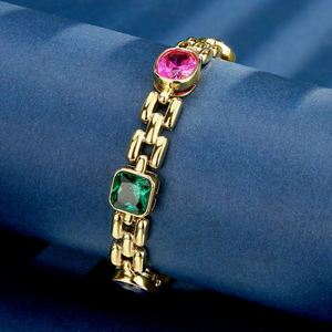 Toderi Jewelry Eco-friendly <b>Copper</b> 8*8/8*10MM Multicolor Zircon Gold Plated Chain <b>Bracelets</b> Wholesale for Premium Gift - Product Image 4