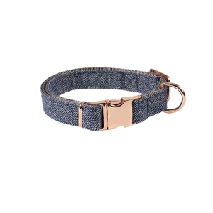 PUPE Customizable Premium Luxury Adjustable Soft Wool Fabric Tweed <b>Dog</b> <b>Collar</b> Tweed Pet <b>Collar</b> with Rose Gold Metal Buckle - Product Image 2