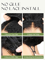 Perruque mi-longue bouclée à 200% de densité, 3 en 1, ondulations shaggy, cheveux humains avec cordon de serrage, perruque sans colle, bandeau, prête à porter pour femmes