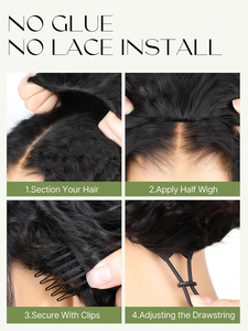 Perruque mi-longue bouclée à 200% de densité, 3 en 1, ondulations shaggy, <span class=keywords><strong>cheveux</strong></span> humains avec cordon de serrage, perruque sans colle, bandeau, prête à porter pour femmes - Product Image 3