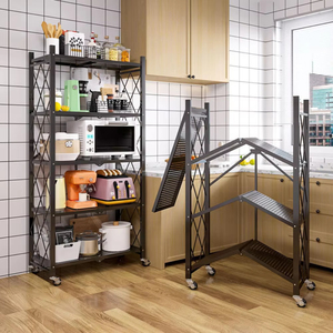 Étagère de cuisine pliante sans installation Étagère de rangement sur pied Étagère de rangement en métal Chambre Étagère de support de fleurs pour l'extérieur - Product Image 3