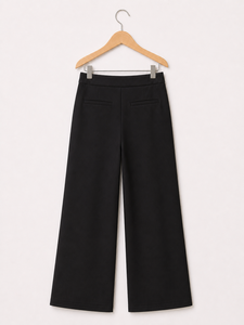 Pantalones de Mujer Negros de Corte Recto, Cintura Alta, Formales, con Detalle de Abertura Frontal para Oficina y Uso Casual - Product Image 2